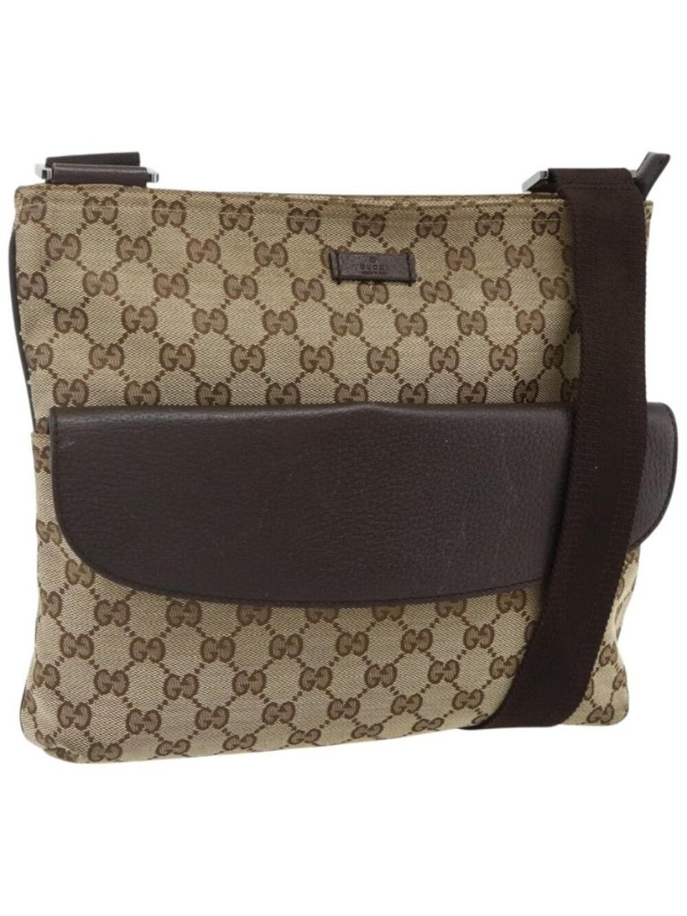 Authentic GUCCI GG Canvas Shoulder Bag Beige Brown 256100